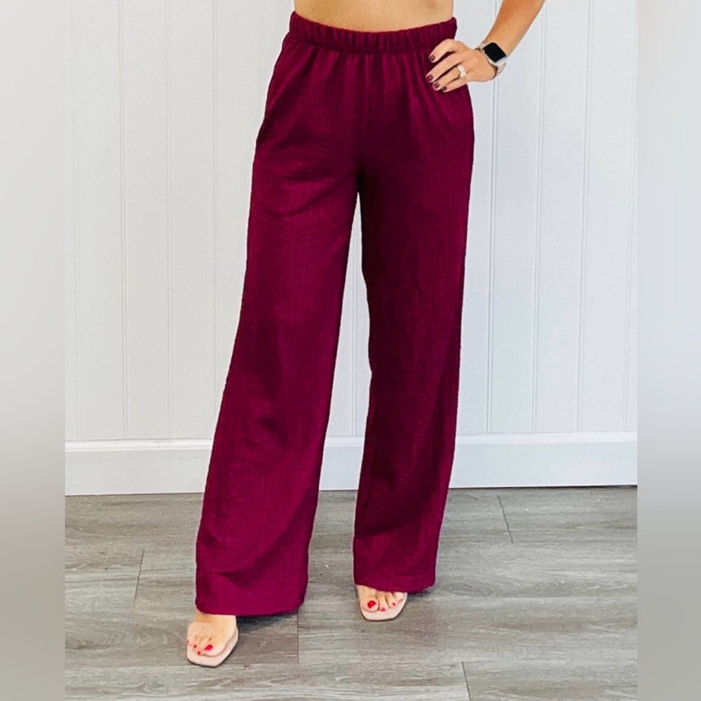 Elegant Maroon Wide-Leg Women's Pants